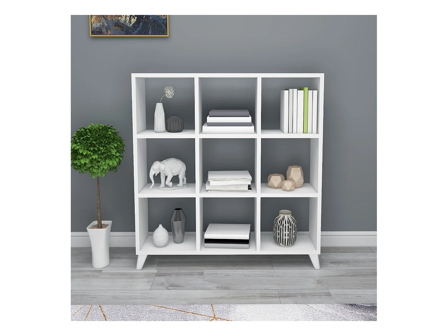 Bibliothèque Svedala à 9 compartiments de rangement 100 x 88 x 20 cm blanc [en.casa]