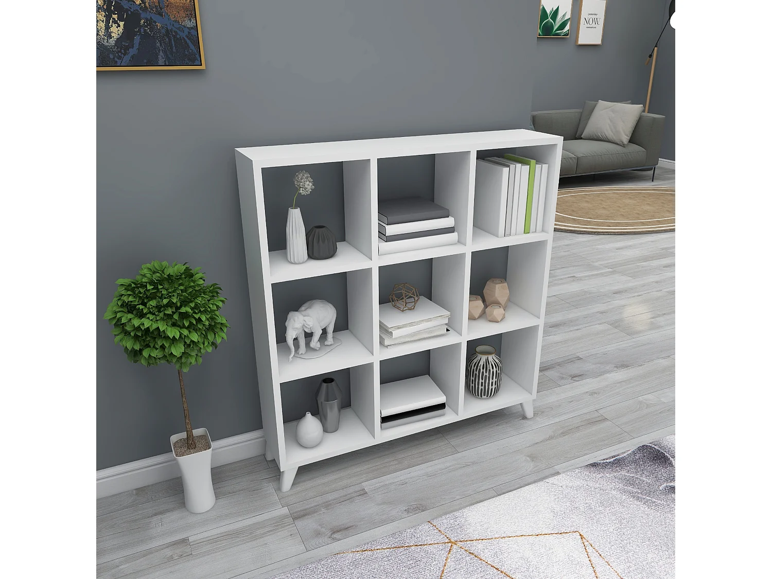 Bibliothèque Svedala à 9 compartiments de rangement 100 x 88 x 20 cm blanc [en.casa]