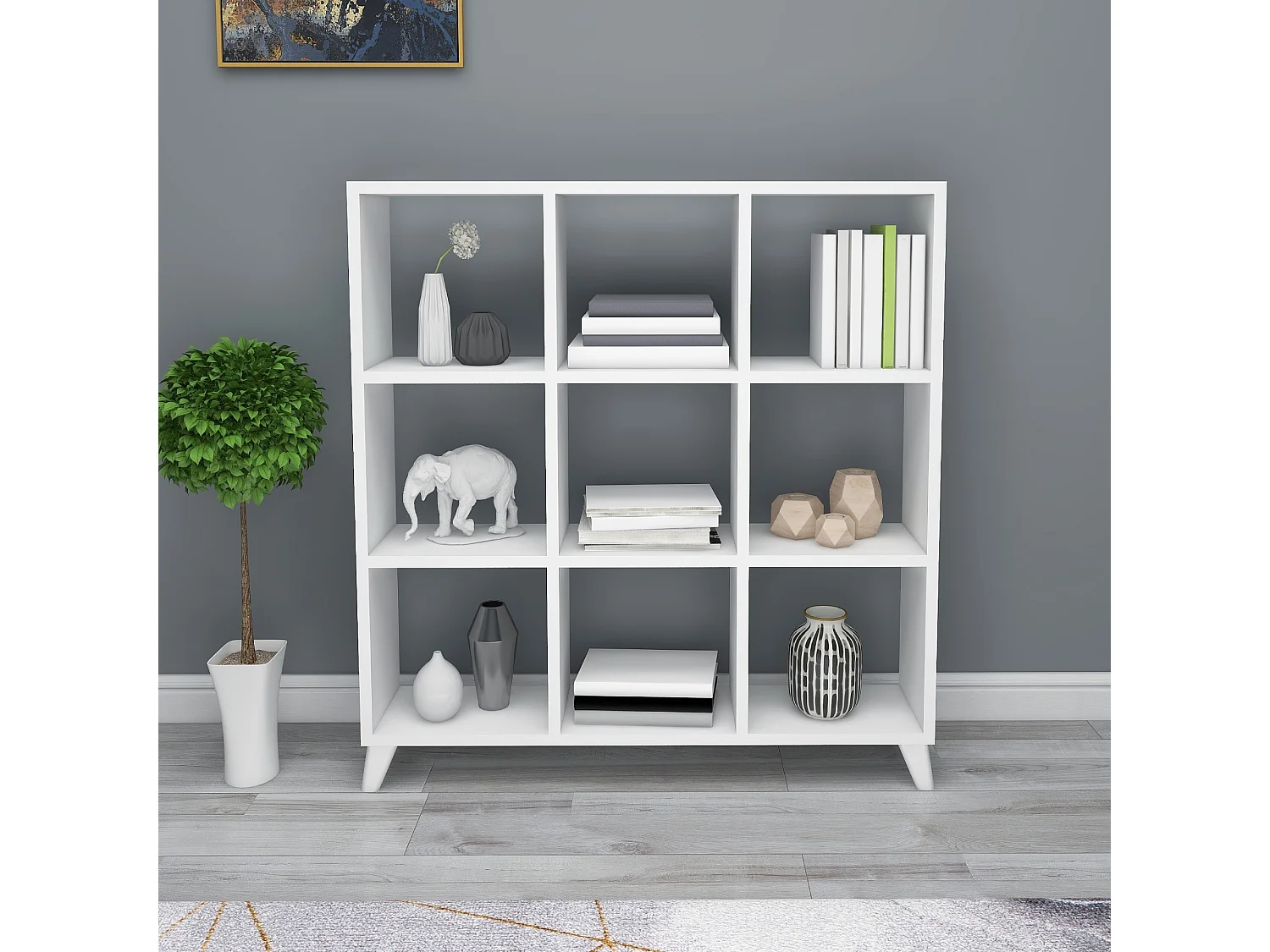 Bibliothèque Svedala à 9 compartiments de rangement 100 x 88 x 20 cm blanc [en.casa]