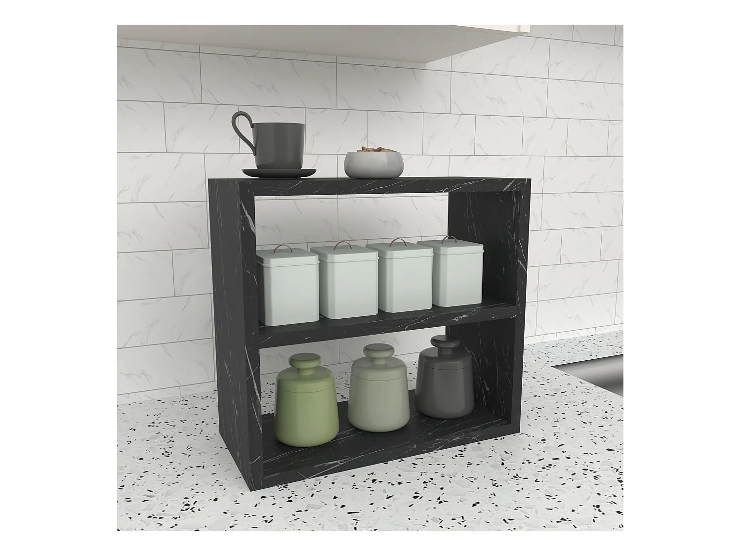 Étagère de cuisine Hjo autoportante à 2 niveaux 40 x 43,5 x 20 cm marbre noir [en.casa]