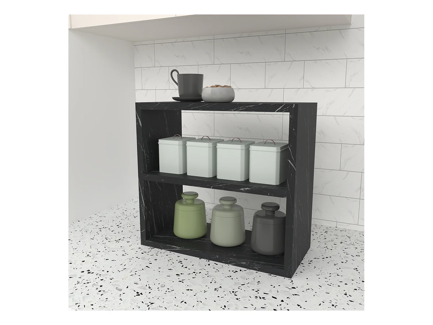 Étagère de cuisine Hjo autoportante à 2 niveaux 40 x 43,5 x 20 cm marbre noir [en.casa]