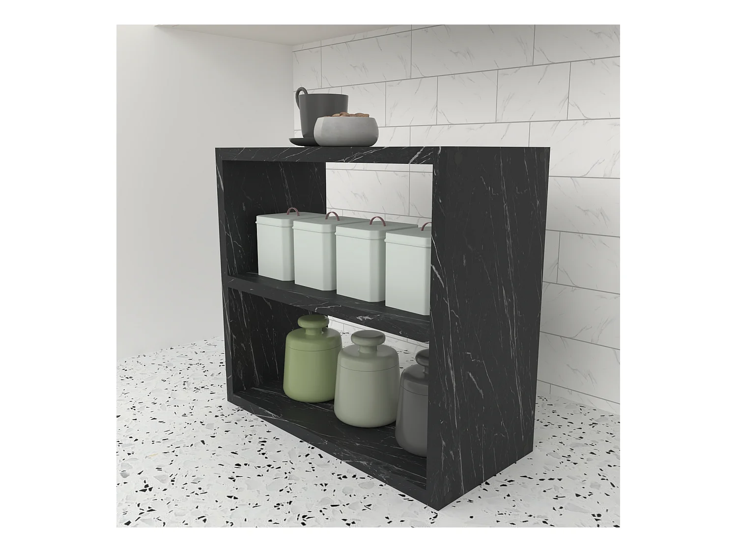 Étagère de cuisine Hjo autoportante à 2 niveaux 40 x 43,5 x 20 cm marbre noir [en.casa]