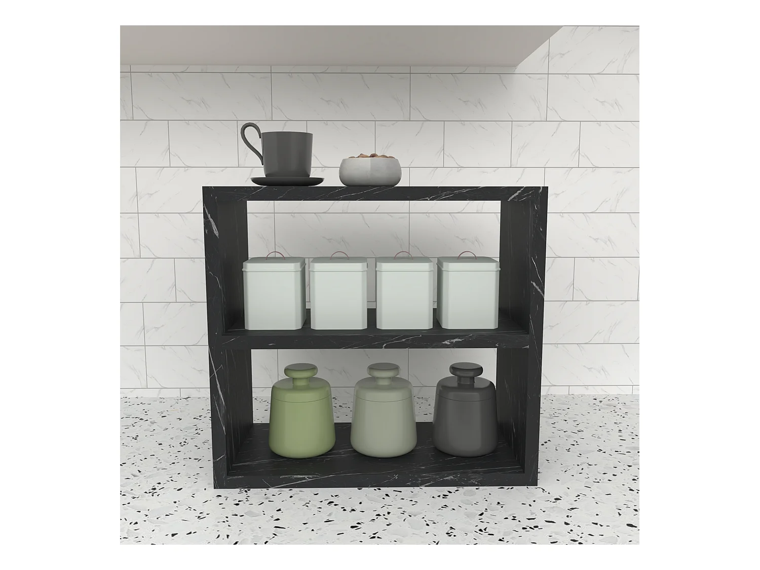 Étagère de cuisine Hjo autoportante à 2 niveaux 40 x 43,5 x 20 cm marbre noir [en.casa]