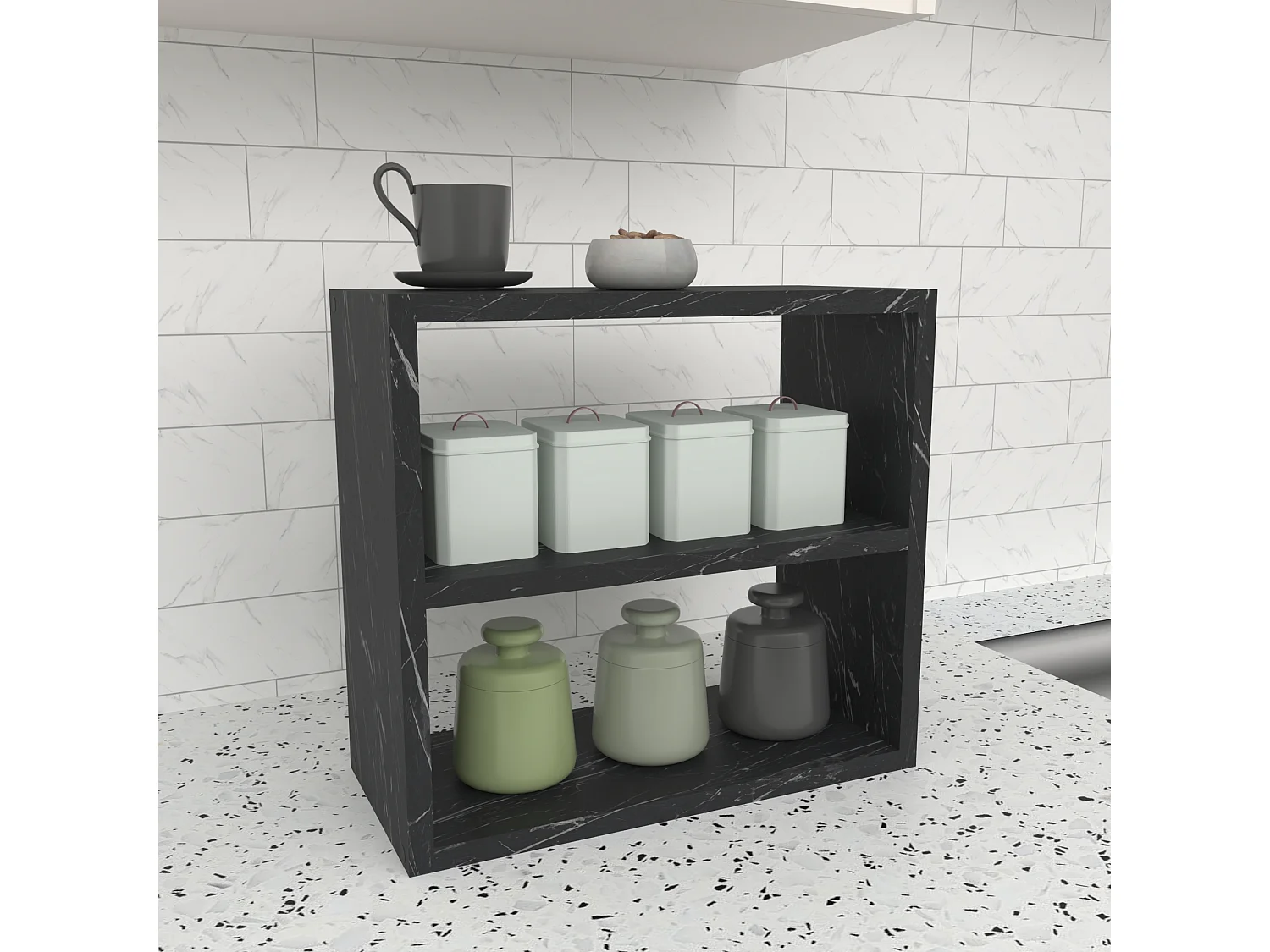 Étagère de cuisine Hjo autoportante à 2 niveaux 40 x 43,5 x 20 cm marbre noir [en.casa]