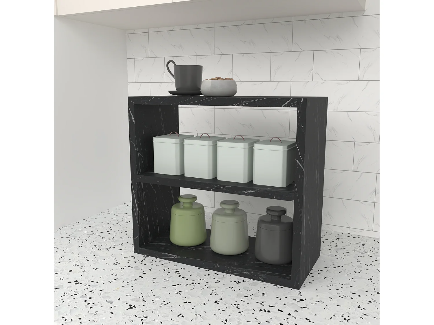 Étagère de cuisine Hjo autoportante à 2 niveaux 40 x 43,5 x 20 cm marbre noir [en.casa]