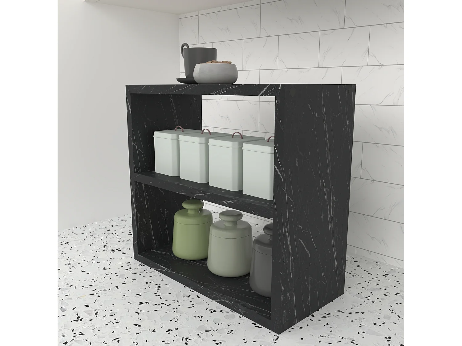 Étagère de cuisine Hjo autoportante à 2 niveaux 40 x 43,5 x 20 cm marbre noir [en.casa]