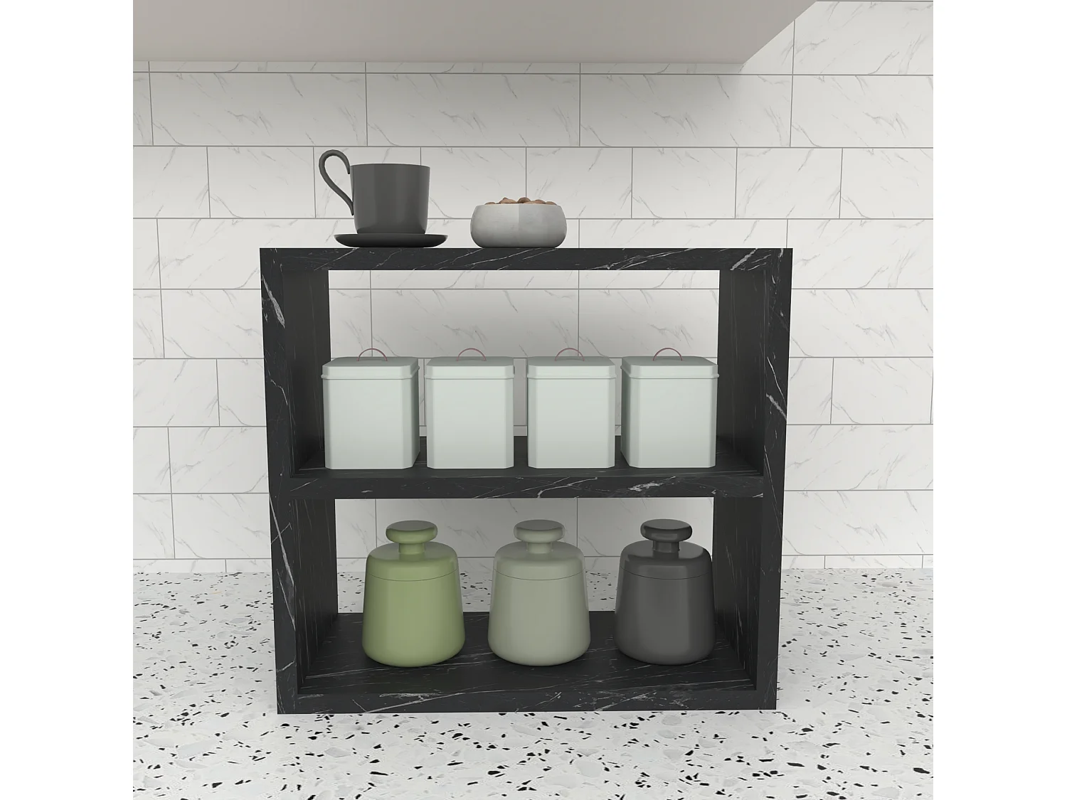 Étagère de cuisine Hjo autoportante à 2 niveaux 40 x 43,5 x 20 cm marbre noir [en.casa]