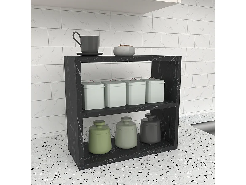 Étagère de cuisine Hjo autoportante à 2 niveaux 40 x 43,5 x 20 cm marbre noir [en.casa]