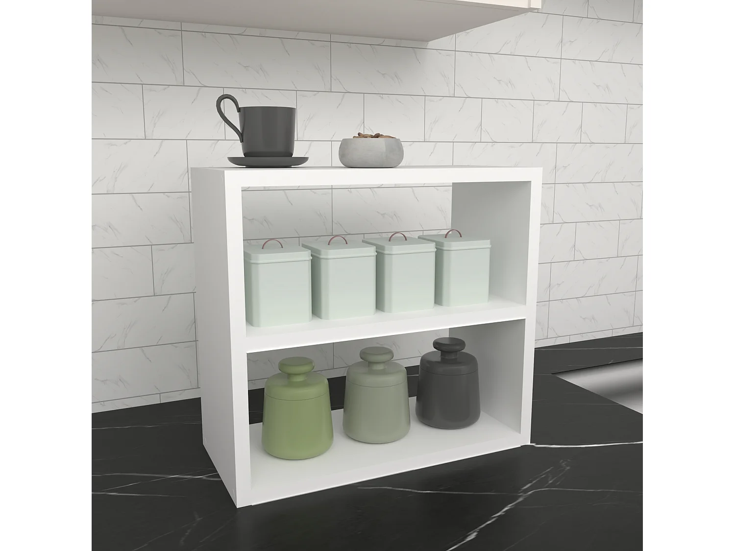 Étagère de cuisine Hjo autoportante à 2 niveaux 40 x 43,5 x 20 cm blanc [en.casa]