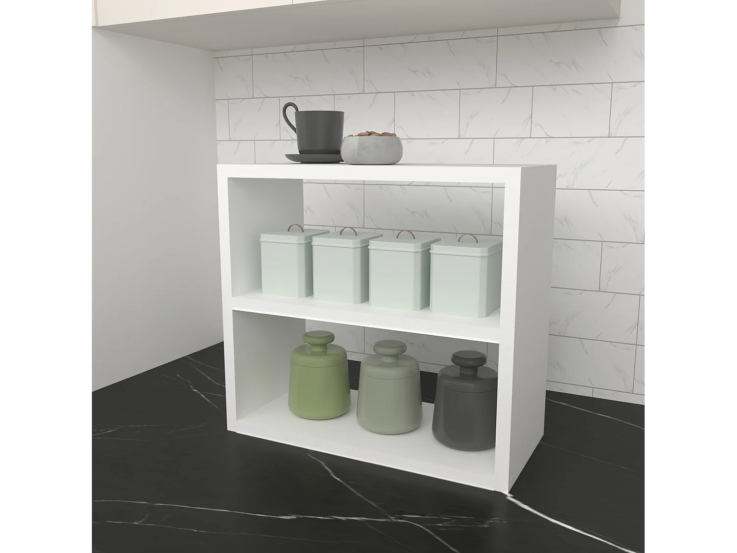 Étagère de cuisine Hjo autoportante à 2 niveaux 40 x 43,5 x 20 cm blanc [en.casa]