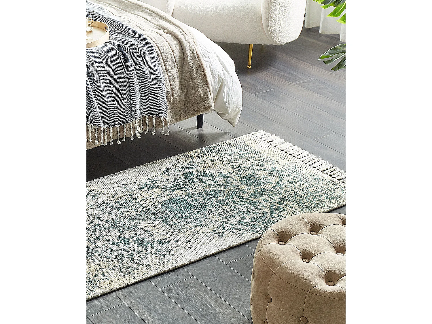 Teppich Viskose beige/grün orientalisches Muster 80 x 150 cm mit Fransen Boyali