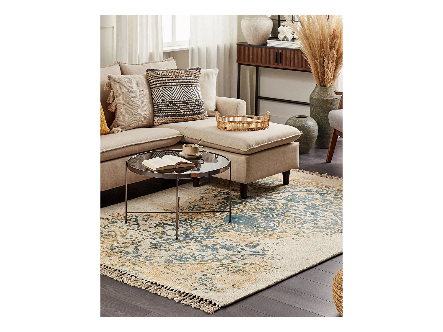 Teppich Viskose grün / gelb orientalisch 160 x 230 cm mit Fransen Boho Boyali