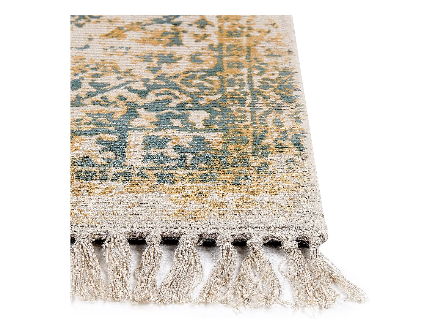 Teppich Viskose grün / gelb orientalisch 160 x 230 cm mit Fransen Boho Boyali