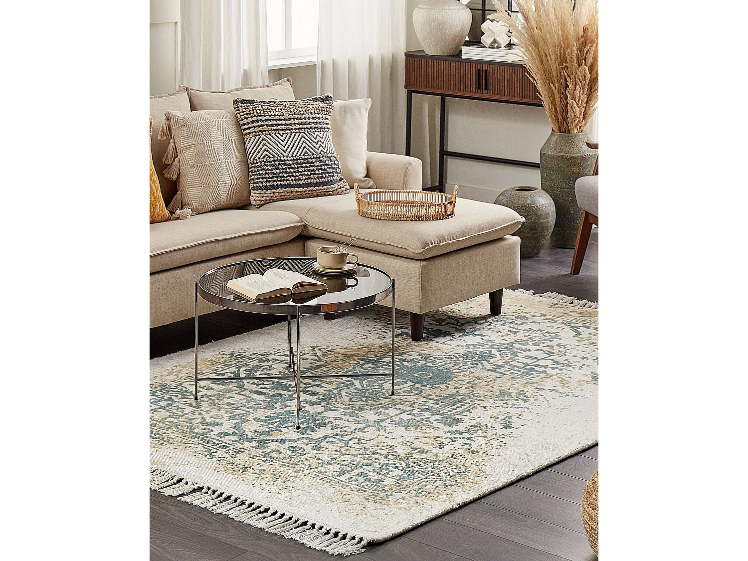 Vloerkleed vintage beige en groen 160 x 230 cm BOYALI