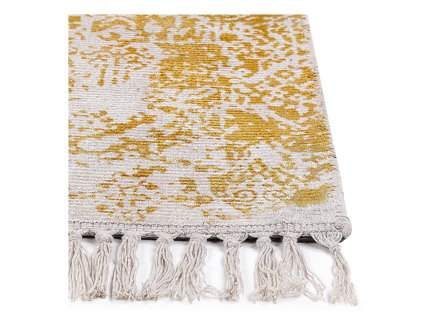 Teppich Viskose beige/gelb orientalisches Muster 80 x 150 cm mit Fransen Boyali