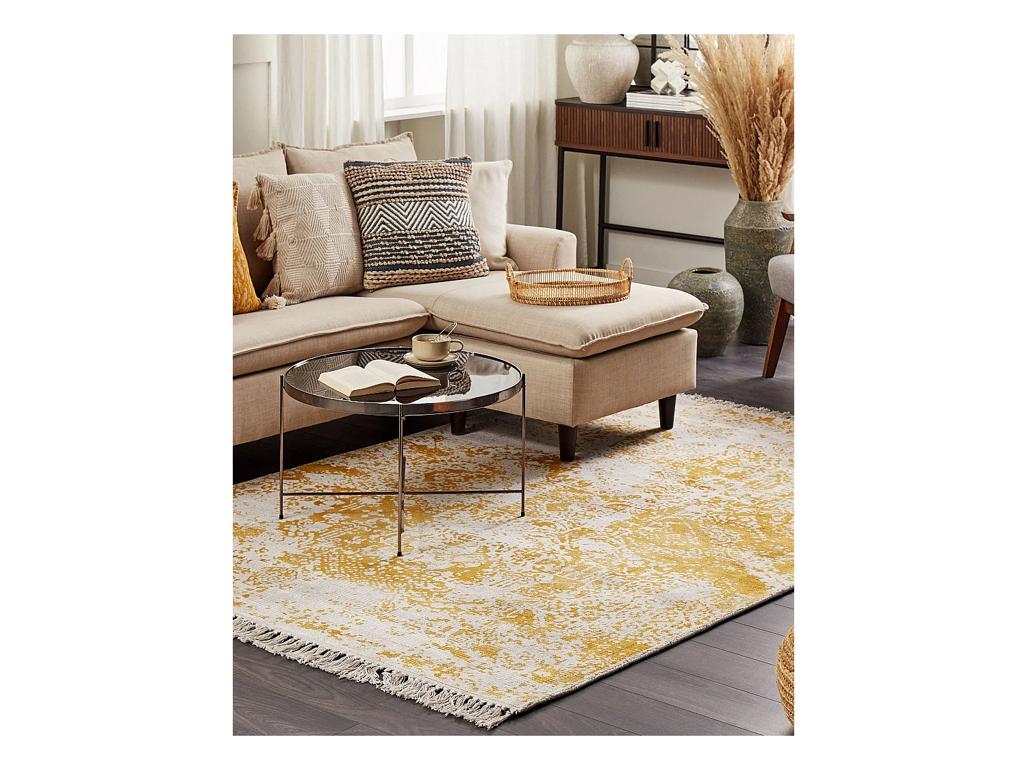 Tapete em viscose amarelo e creme 140 x 200 cm BOYALI