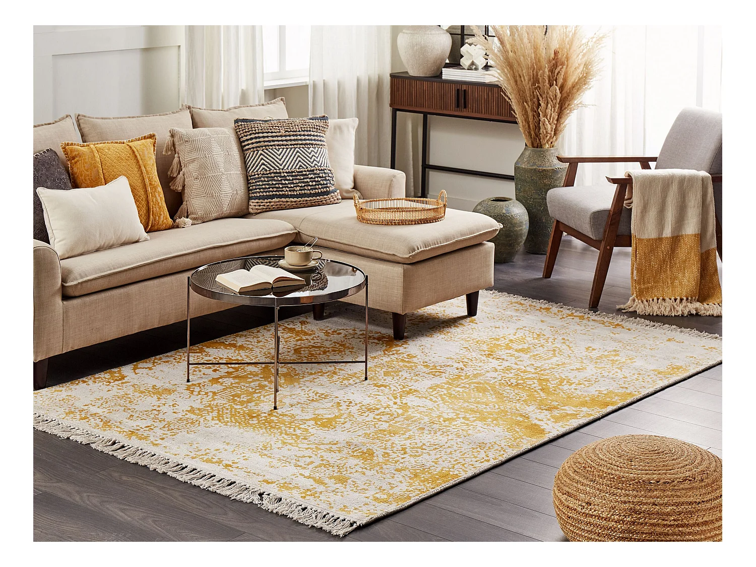 Tappeto viscosa giallo e beige 140 x 200 cm BOYALI