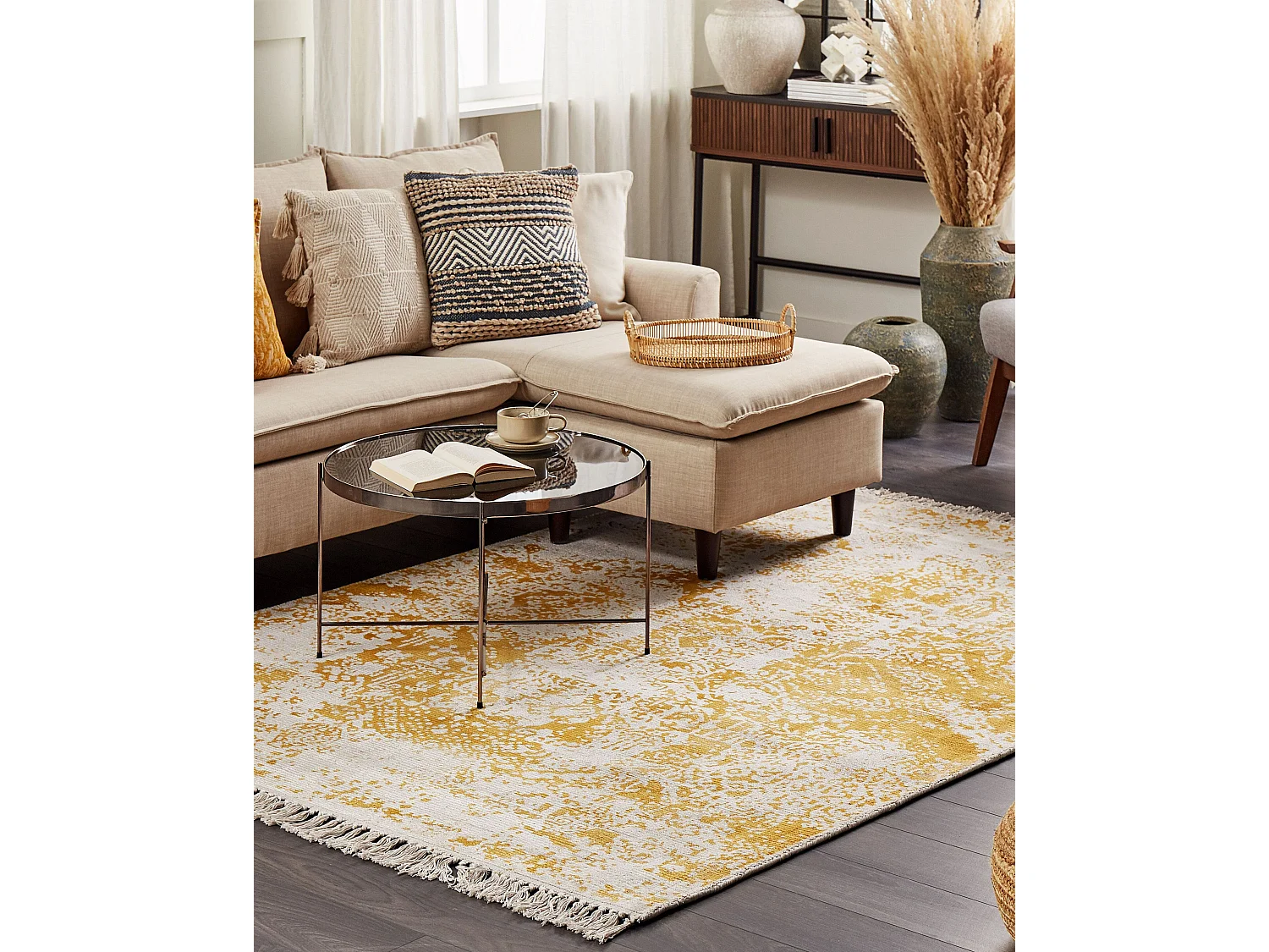 Tappeto viscosa giallo e beige 140 x 200 cm BOYALI