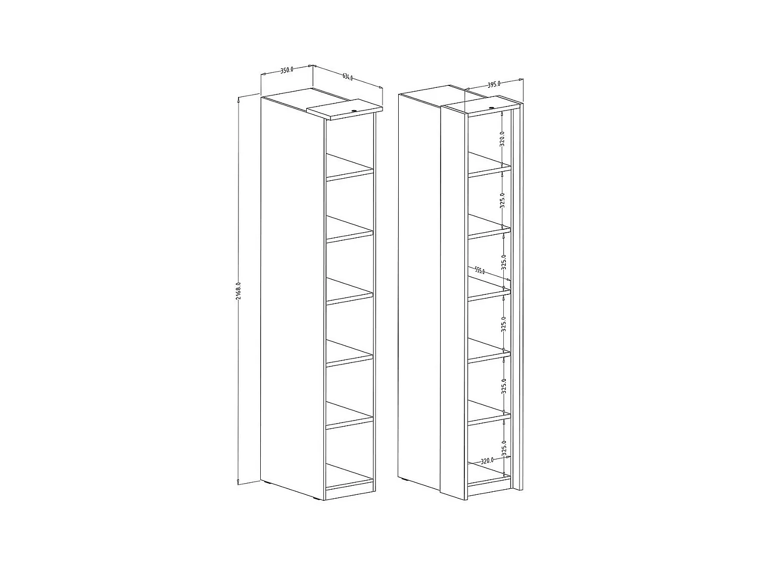 Bibliothèque pour dressing collection MODULO coloris blanc avec LED incluses.