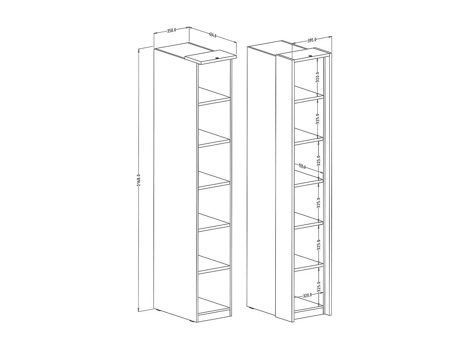 Bibliothèque pour dressing collection MODULO coloris blanc avec LED incluses.