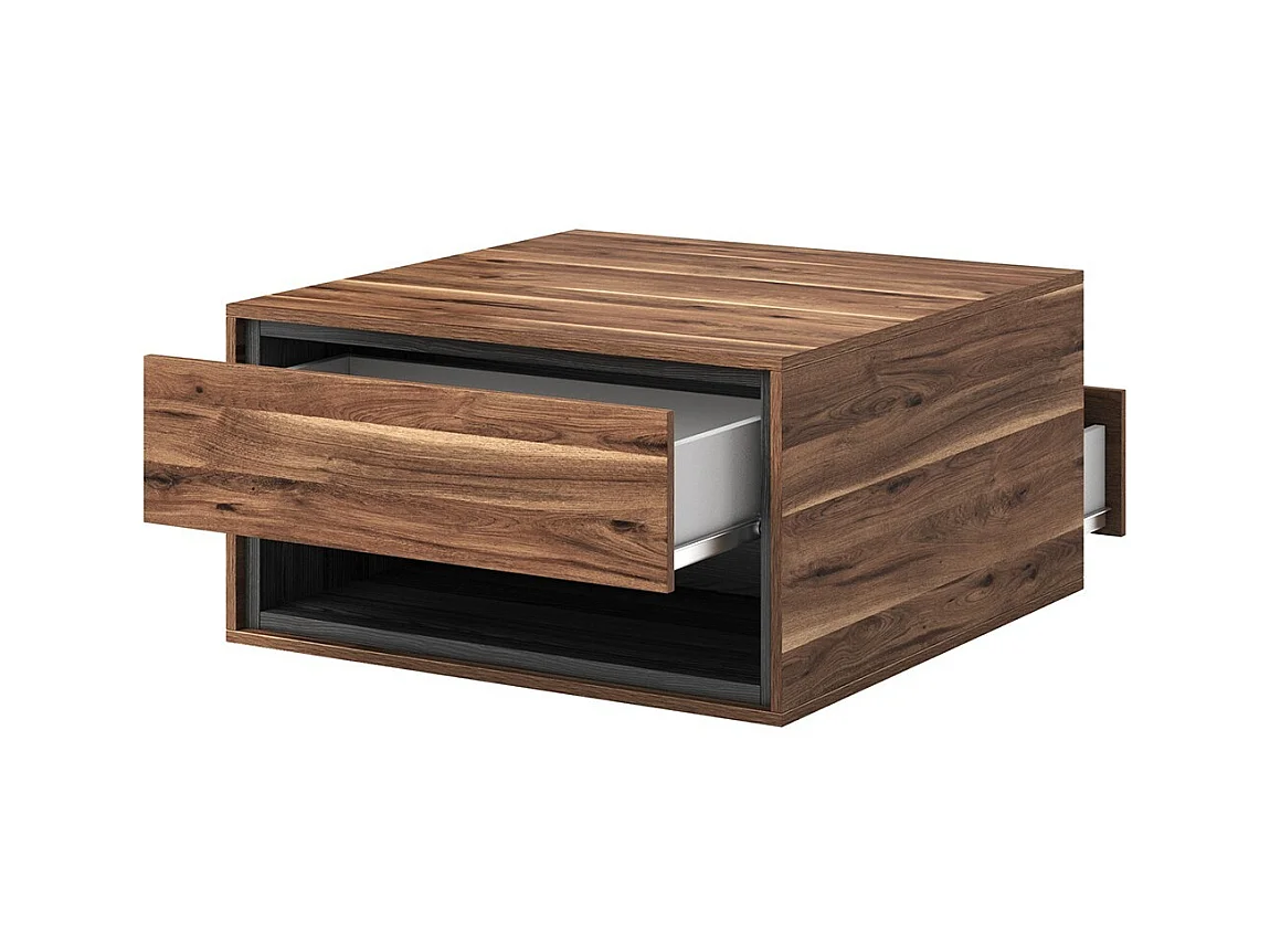 Design-Couchtisch mit 2 Schubladen und Ablagefächern - Kollektion SYLVA - Farbe Eiche und Grau