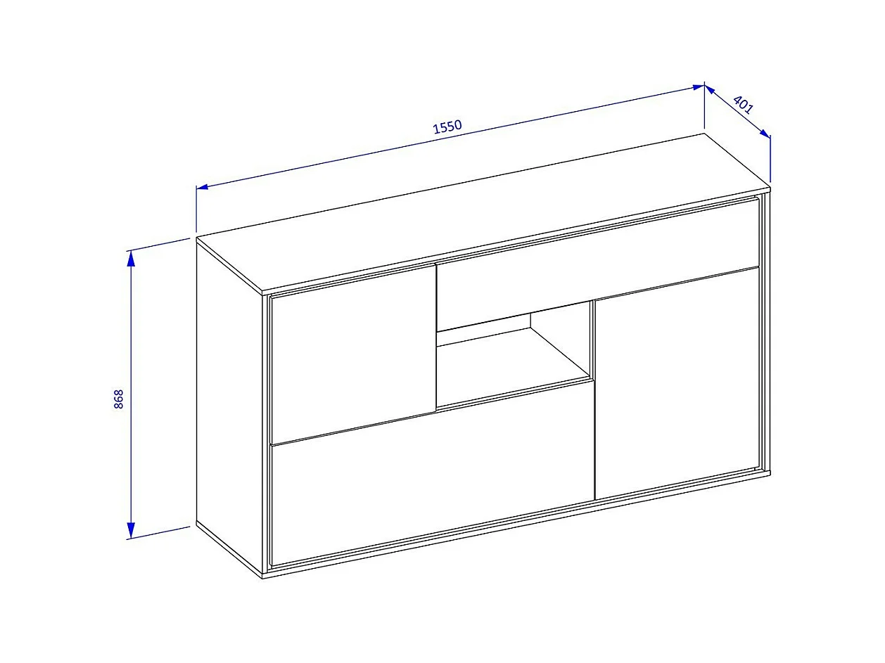 Design-Buffet 155 cm für Wohnzimmer in Eichenfarbe und dunkelgrau, Kollektion SILVA