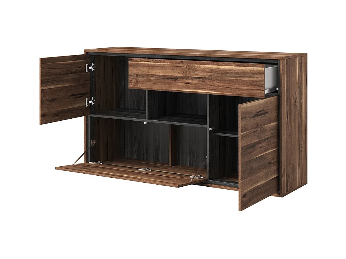 Design-Buffet 155 cm für Wohnzimmer in Eichenfarbe und dunkelgrau, Kollektion SILVA