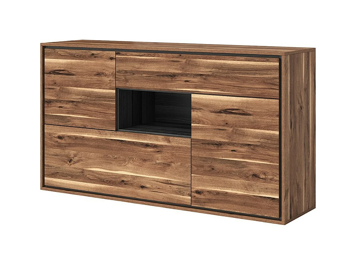 Buffet design 155 cm pour salon couleur chêne et gris foncé collection SILVA