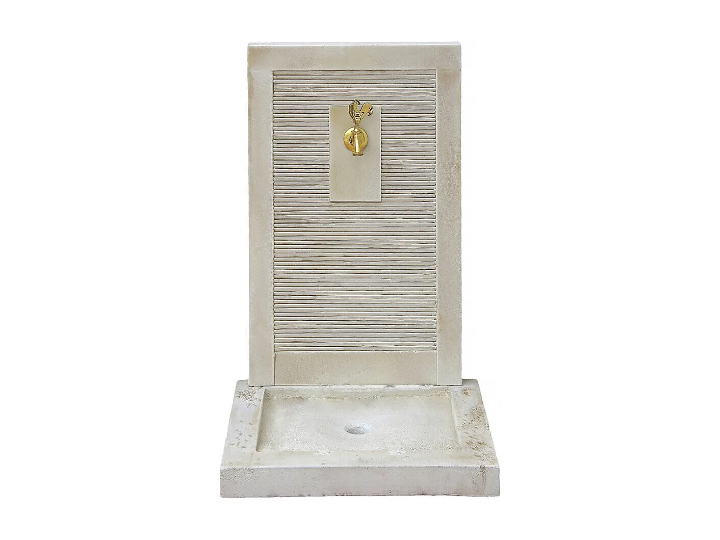 Fuente mural "ETNA" de piedra reconstituida con grifo de latón - 57 x 42 x 87 cm Beige