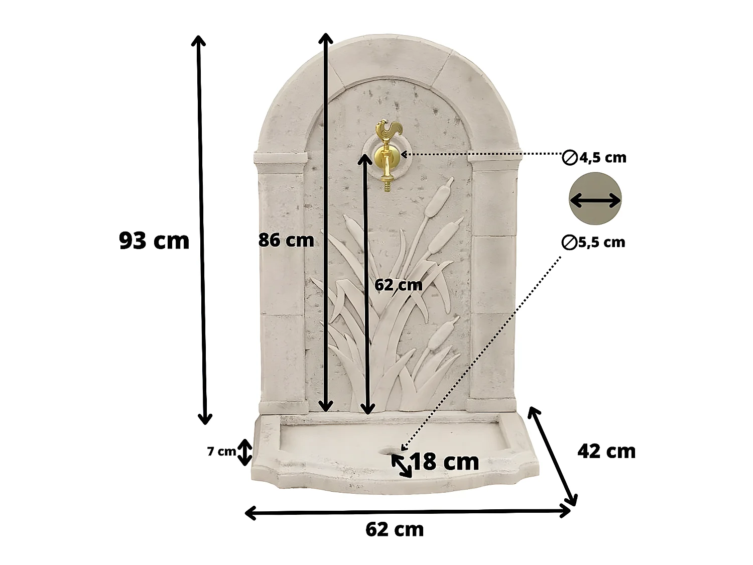 Fontaine "ROSEAU" - en pierre reconstituée - 62 x 42 x 93 cm