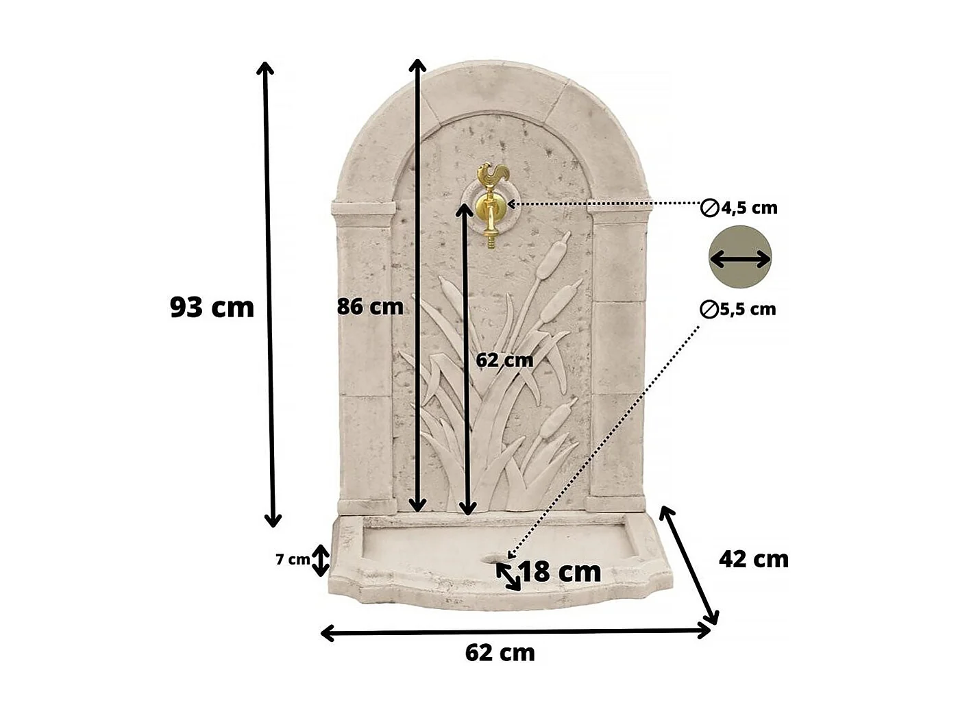 Fontaine "ROSEAU" - en pierre reconstituée - 62 x 42 x 93 cm