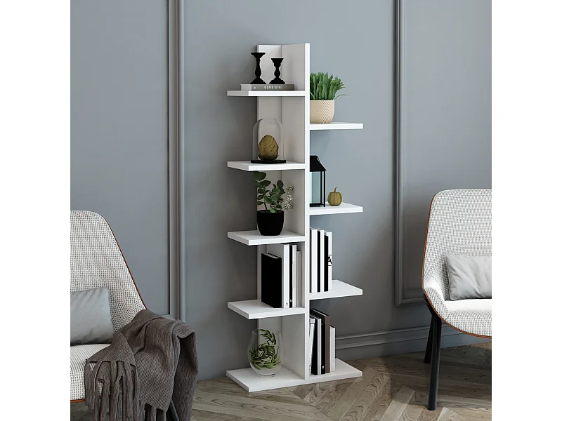 Bibliothèque Rødekro à 9 surfaces de stockage 122 x 40 x 20 cm blanc [en.casa]