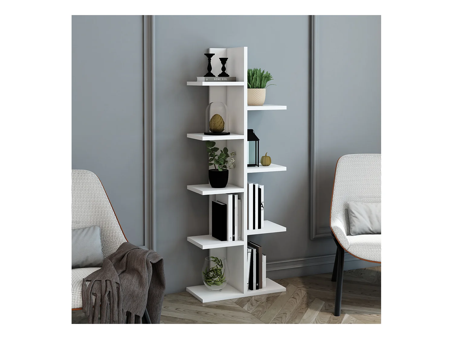 Bibliothèque Rødekro à 9 surfaces de stockage 122 x 40 x 20 cm blanc [en.casa]