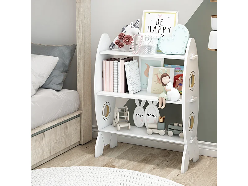 Biblothèque Tårnby pour enfant forme fusée 70 x 55 x 55 cm blanc [en.casa]