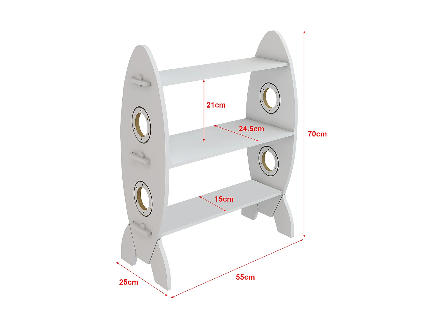 Biblothèque Tårnby pour enfant forme fusée 70 x 55 x 55 cm blanc [en.casa]