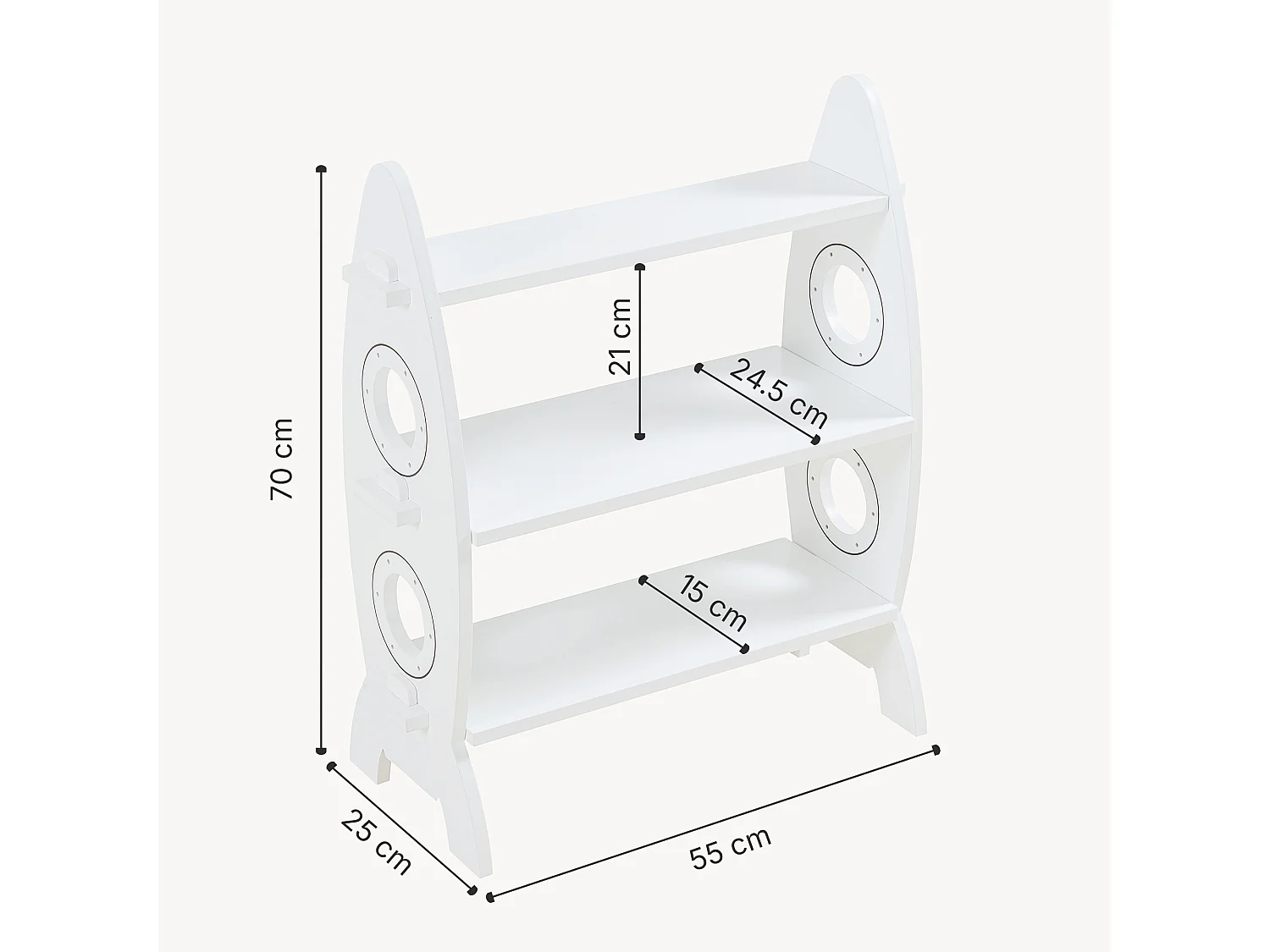 Biblothèque Tårnby pour enfant forme fusée 70 x 55 x 55 cm blanc [en.casa]