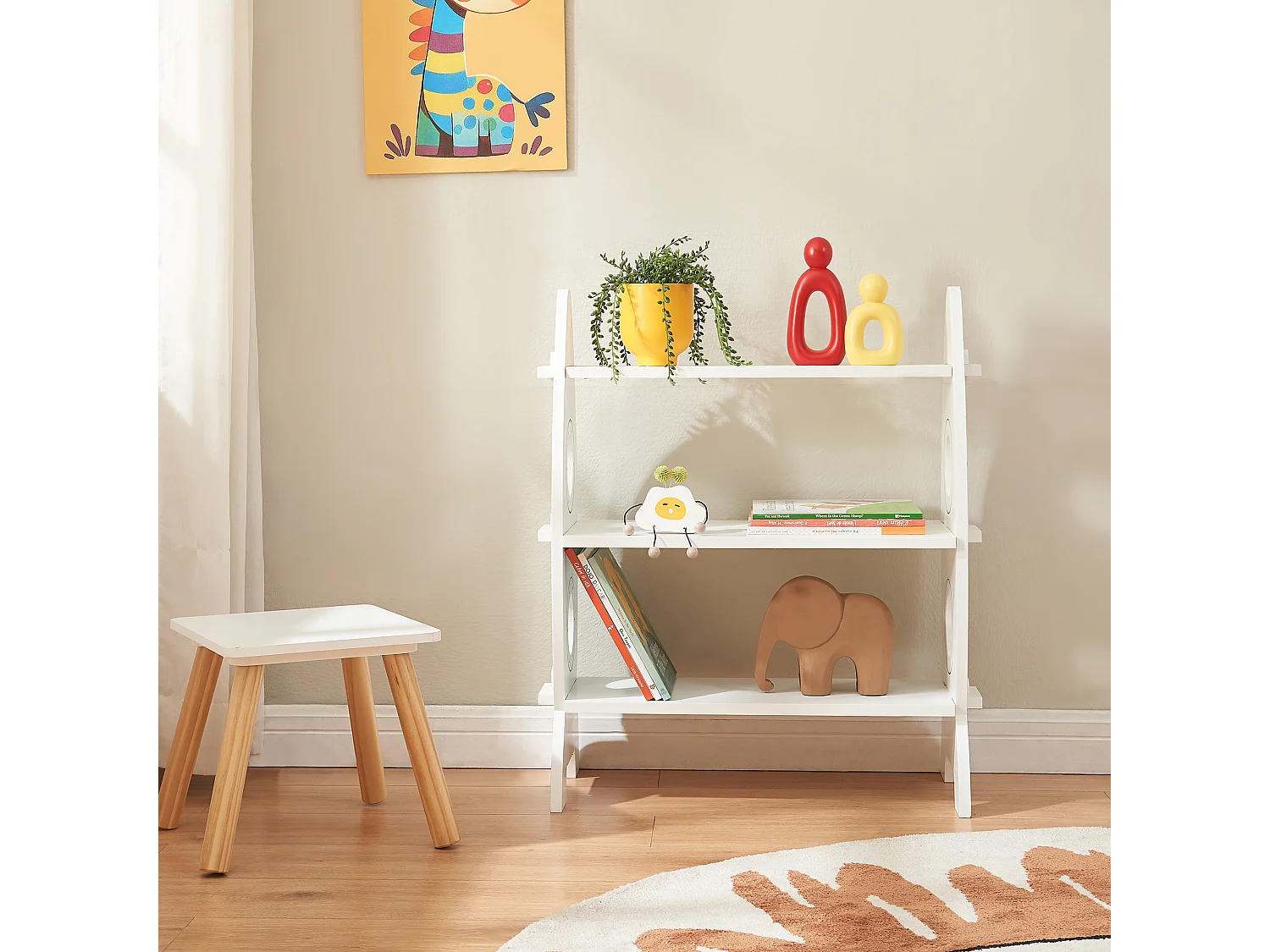 Biblothèque Tårnby pour enfant forme fusée 70 x 55 x 55 cm blanc [en.casa]