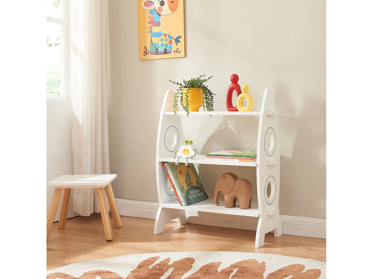 Biblothèque Tårnby pour enfant forme fusée 70 x 55 x 55 cm blanc [en.casa]