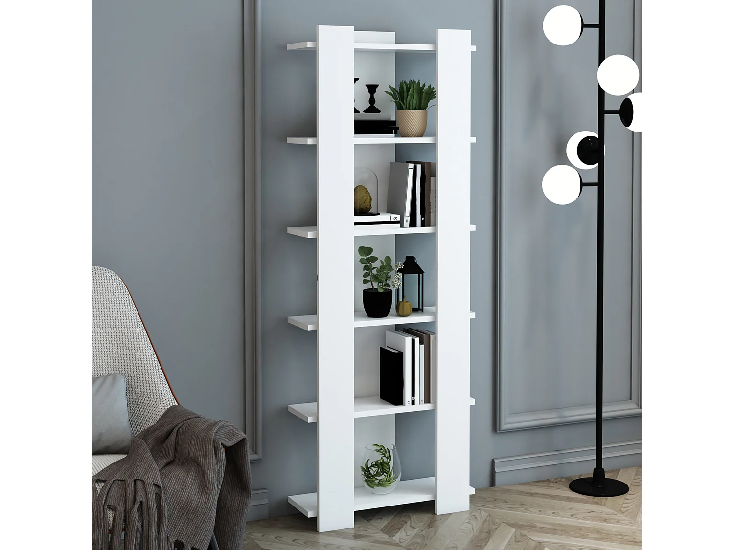 Bibliothèque Præstø à 6 niveaux 160 x 60 x 19,5 cm blanc [en.casa]
