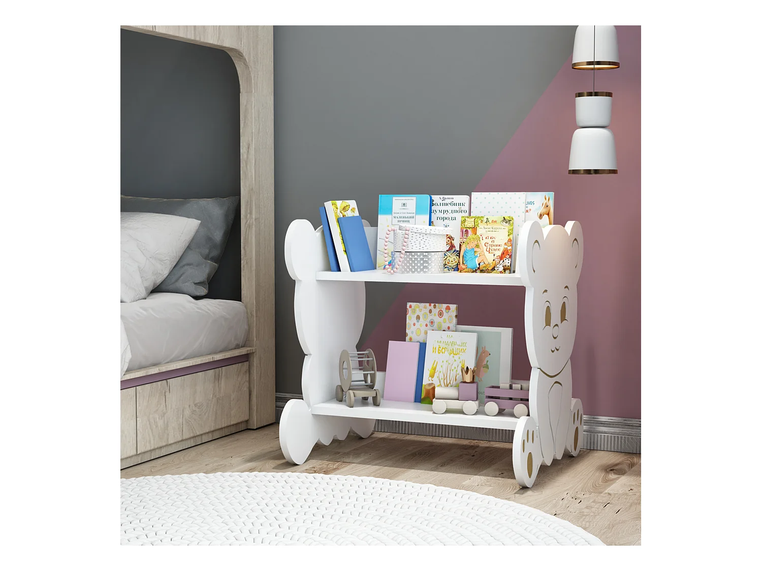 Biblothèque Tårnby pour enfant forme ours 60 x 56 x 56 cm blanc [en.casa]