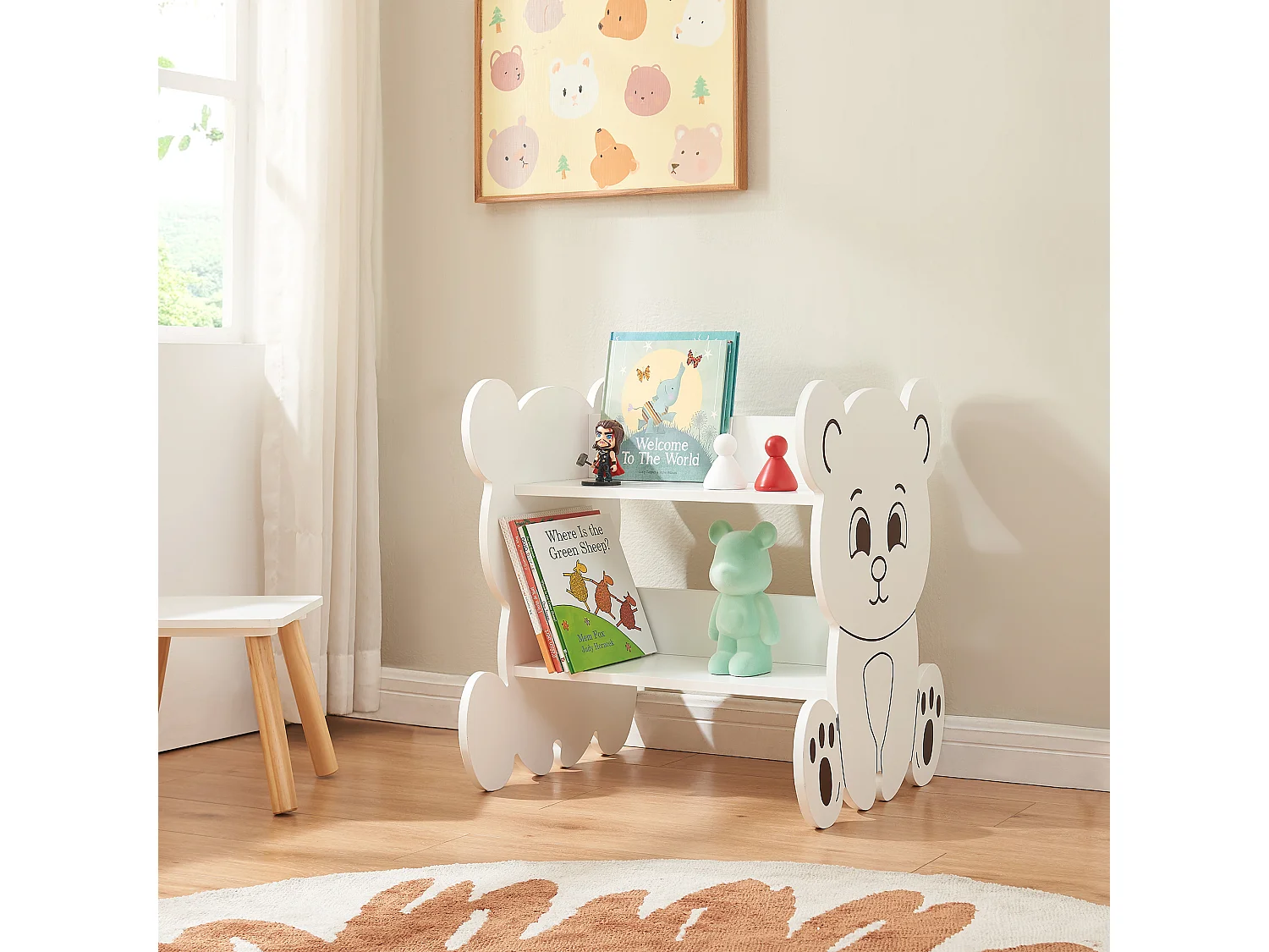 Biblothèque Tårnby pour enfant forme ours 60 x 56 x 56 cm blanc [en.casa]