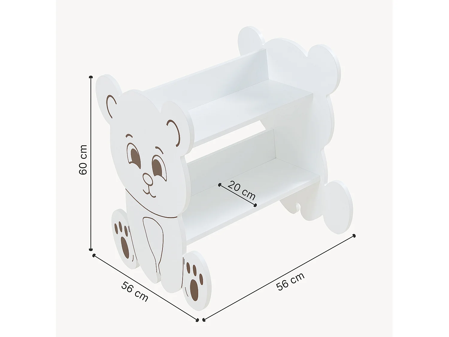 Biblothèque Tårnby pour enfant forme ours 60 x 56 x 56 cm blanc [en.casa]