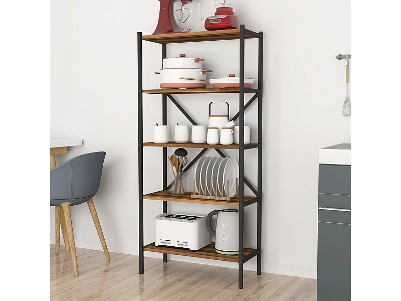 Étagère de cuisine Tomelilla à 5 niveaux 160 x 66 x 34 cm effet noyer / anthracite [en.casa]