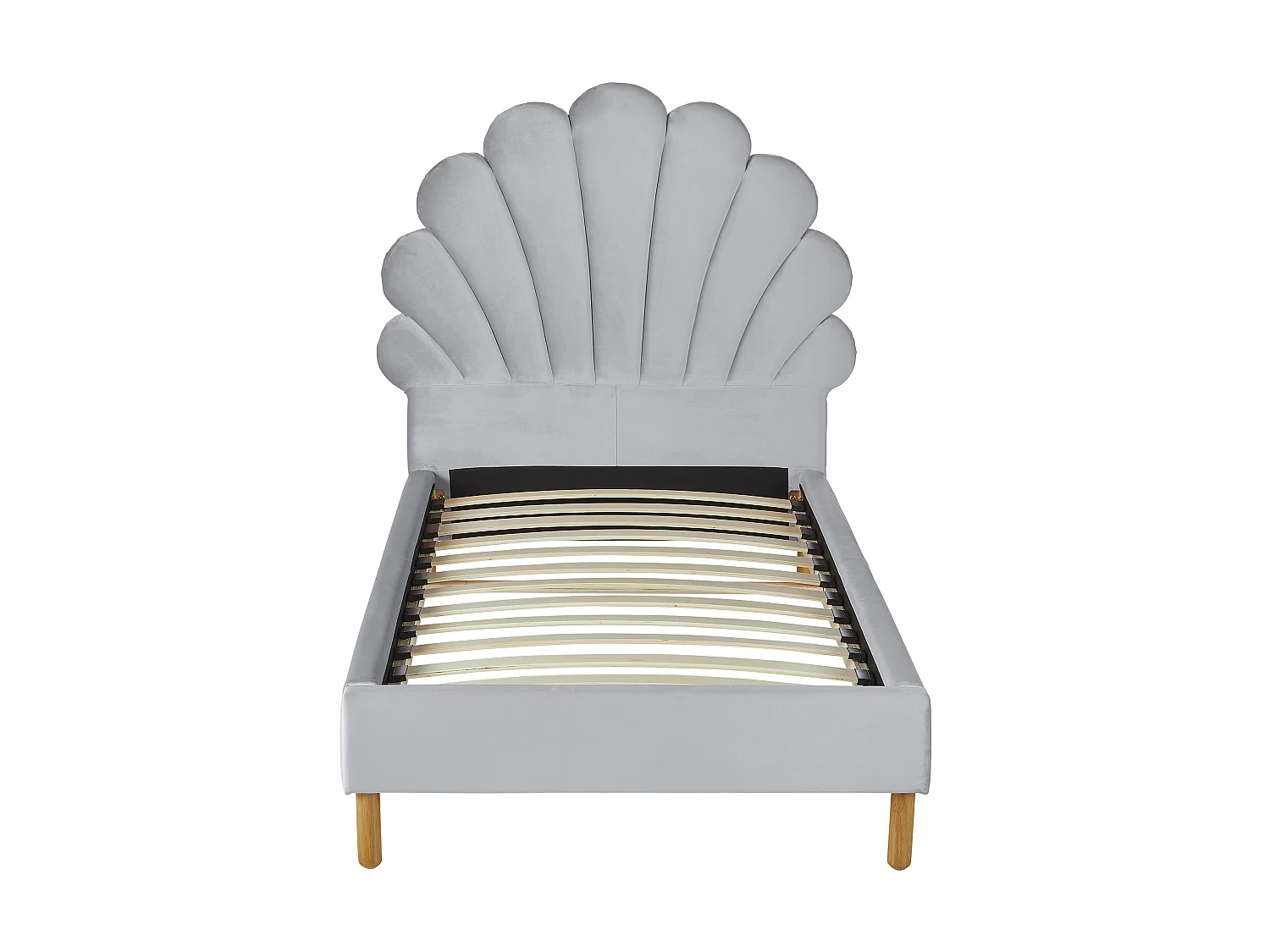 Lit coquillage 90 x 190 cm - Velours - Gris clair + Matelas - MOANA