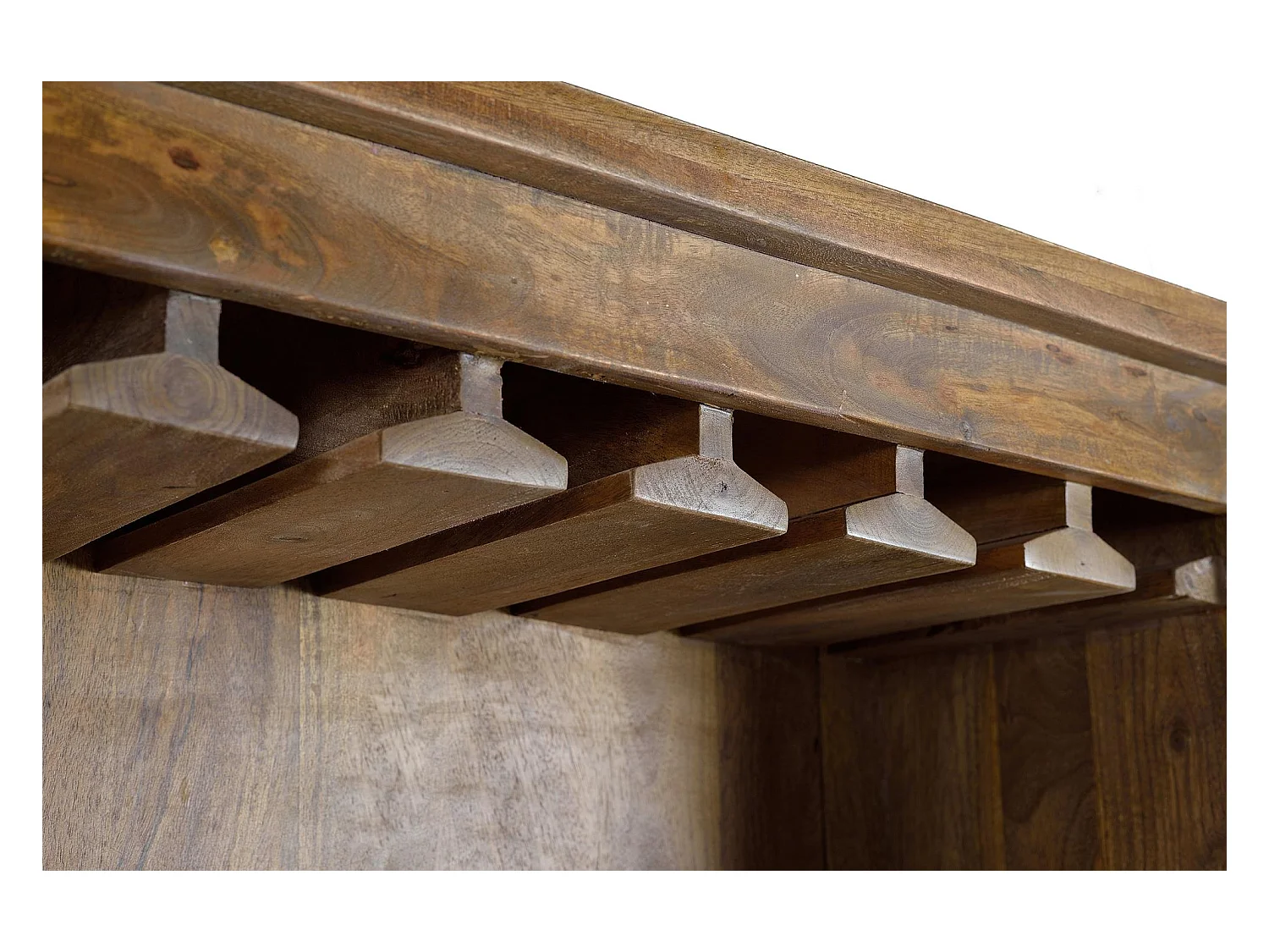 Stojak na butelki w stylu industrialnym z drewna mango i metalu