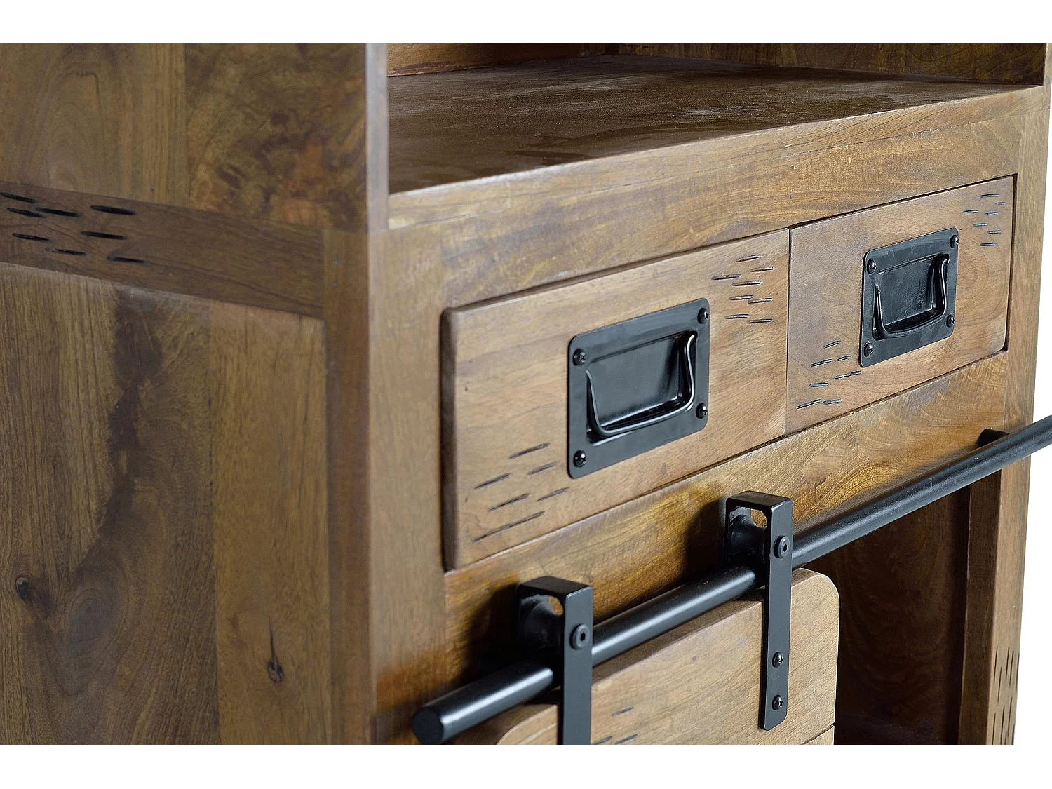 Porte-bouteilles en bois de manguier et metal