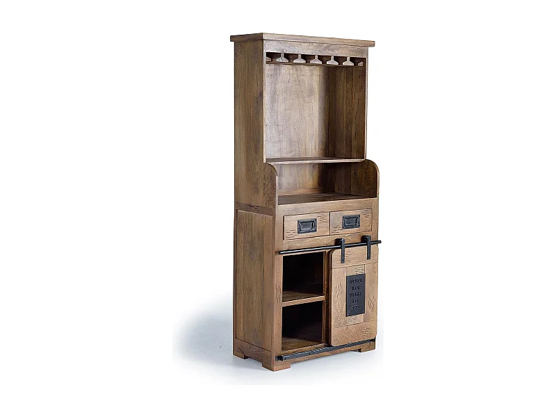 Porte-bouteilles en bois de manguier et metal