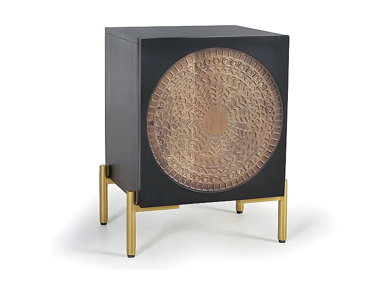 Beistelltisch aus dunklem Walnussholz, Mangoholz und Metall