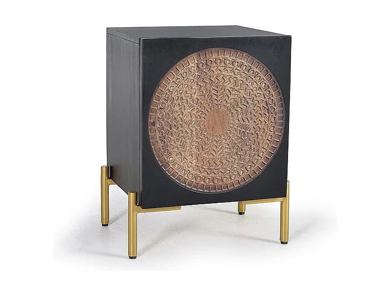 Table de chevet en bois manguier noyer foncé et metal