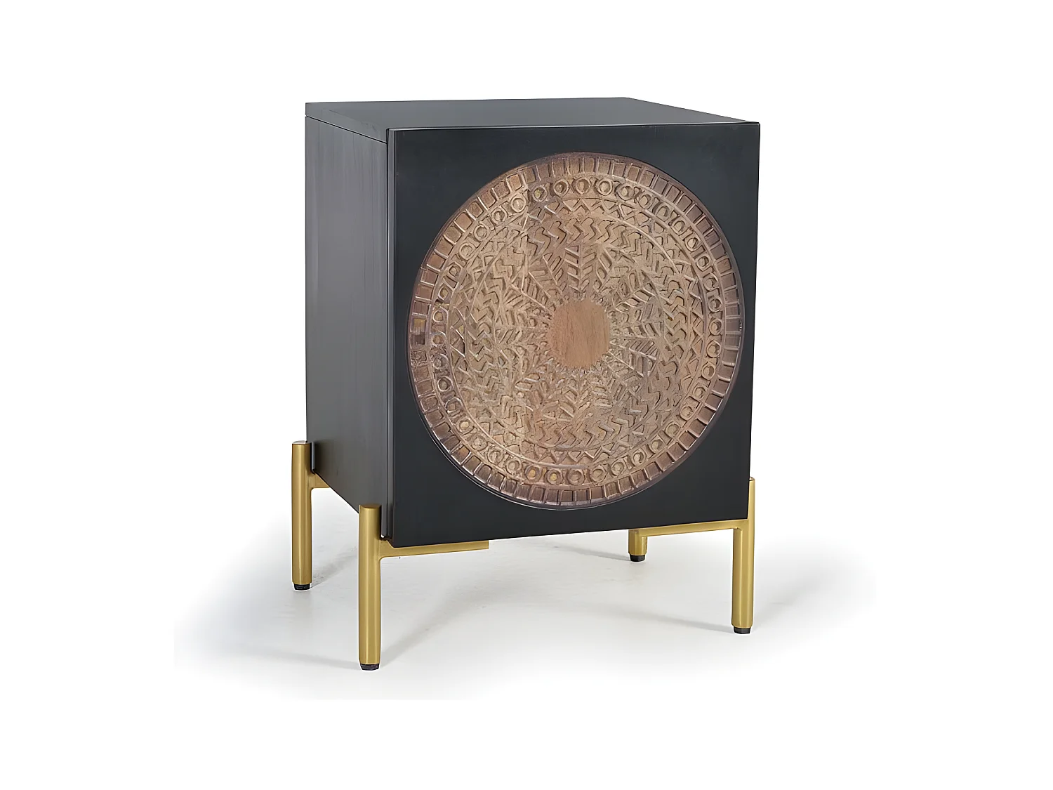 Table de chevet en bois manguier noyer foncé et métal